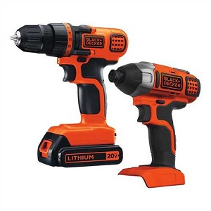 BLACK+DECKER BD2KITCDDI 20V MAX* Lithium Ion Drill/Driver + Impact Combo Kit