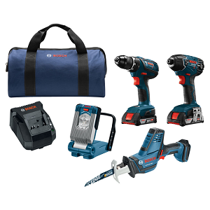 Bosch CLPK496A-181 18V 4-Tool Combo Kit Drill Driver Impact Driver Compact Reciprocating Saw 