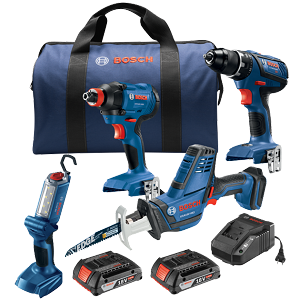 Bosch GXL18V-496B22 18 V 4-Tool Combo Kit Drill/Driver Bit/Socket Impact Driver